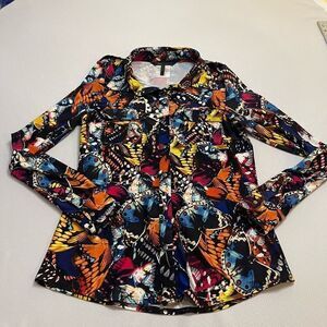 BCBG Maxazria Butterfly Button Up Shirt Size Medium